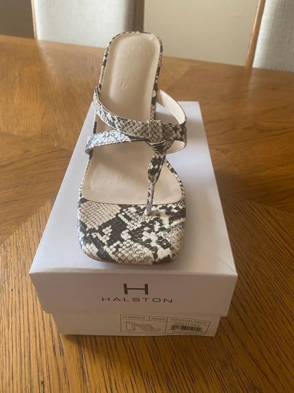 Halston Heritage Snake-Print Slide Sandals in Black and Cream